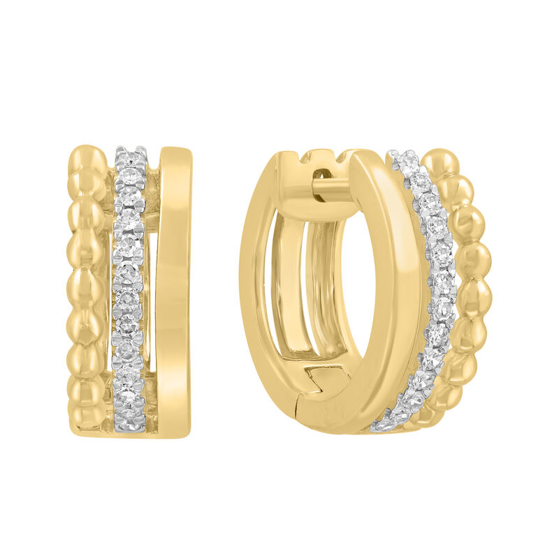 EFFY Diamond 1/8ctw. Three Row Fashion Huggie Hoop Earrings in 14k Yellow Gold image number null